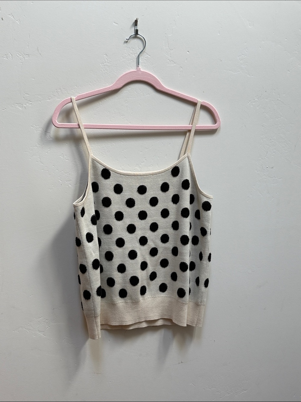 Maeve Cream Knit Polka Dot Cami with Black Spots